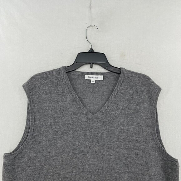 Calvin Klein Sweater Mens L Gray V Neck Regular Fit Sleeveless Pullover Vest - Picture 5 of 11
